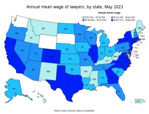 Annual wage of lawyers by state graph